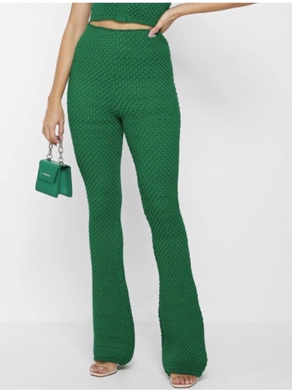 Maniere De Voir Emerald Green Bubble Knit Flare Pants XS Textured - Picture 3 of 8